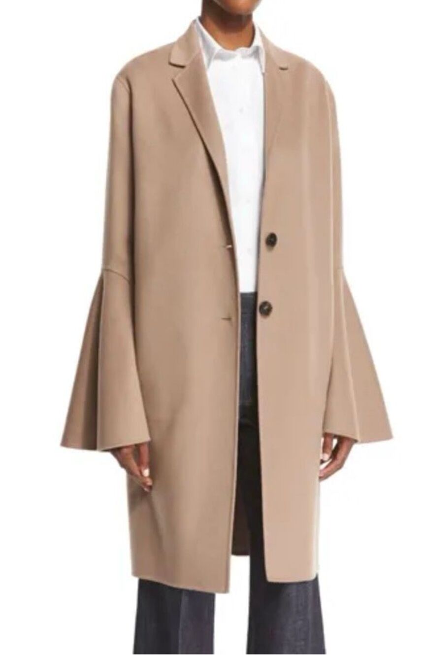 NEW NWT DEREK LAM Wool Cashmere TAN Bell Sleeve Long Coat sz 44 M $2995
